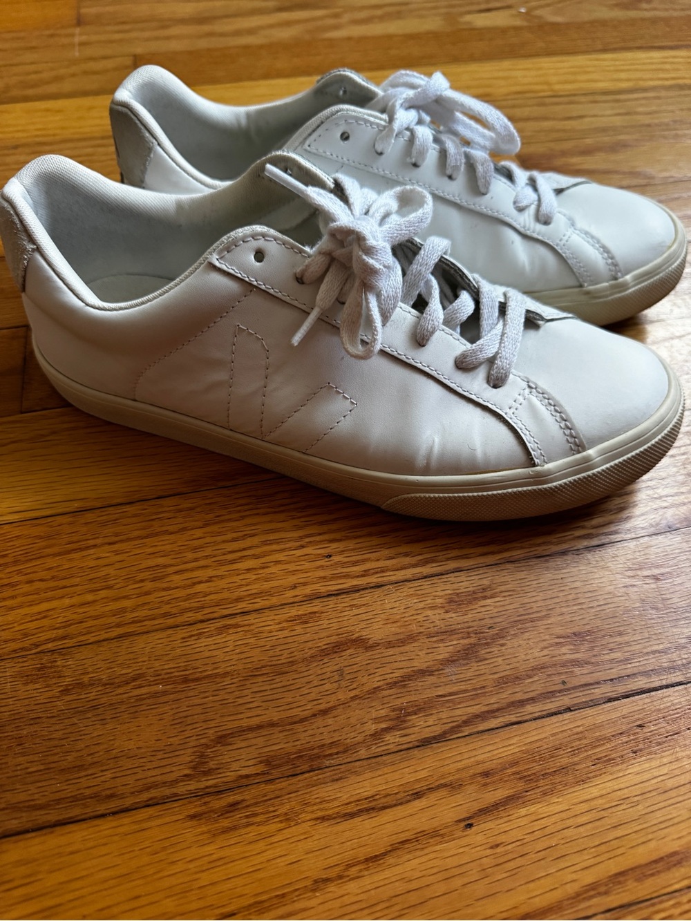Veja White Leather Low-Top Sneakers with Tonal V